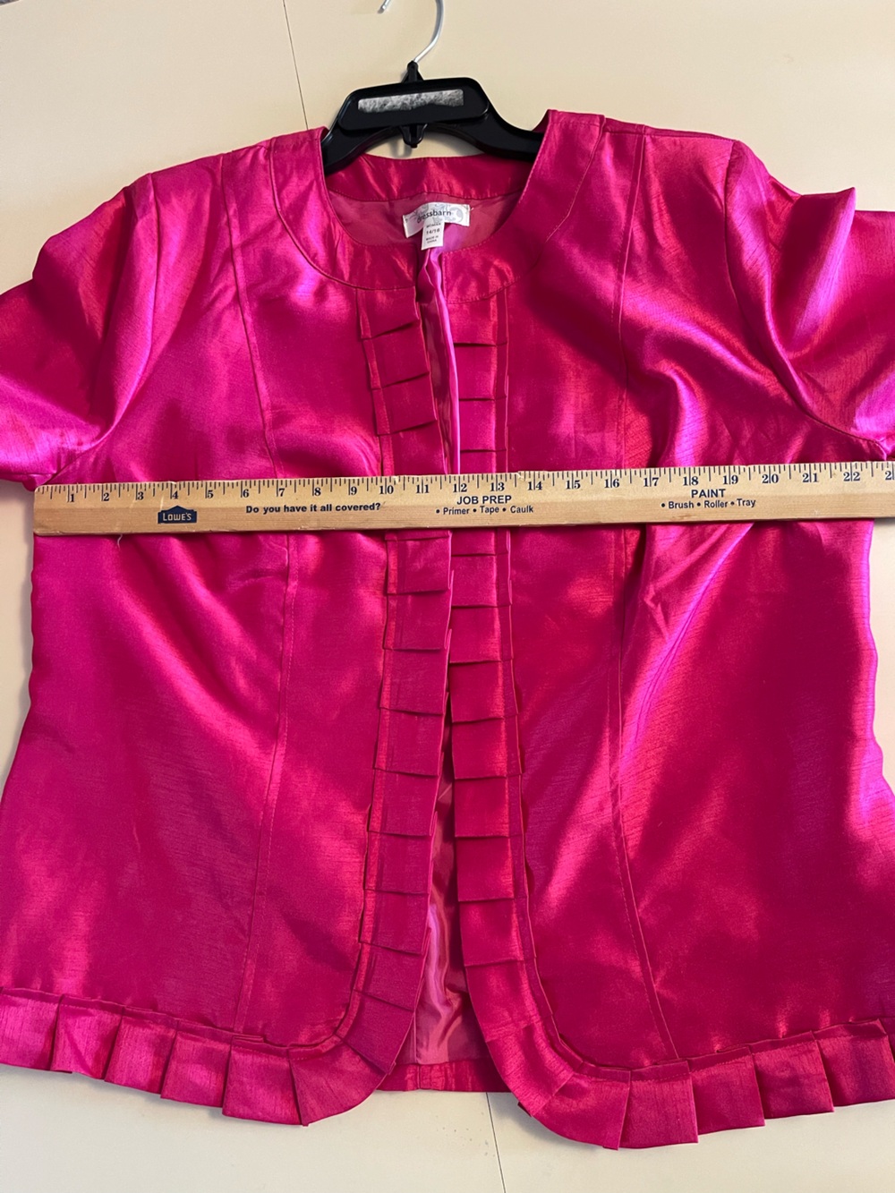 dressbarn Fuchsia Satin Open-Front Ruffle Hem Jacket Size 14/16 - Picture 11 of 11